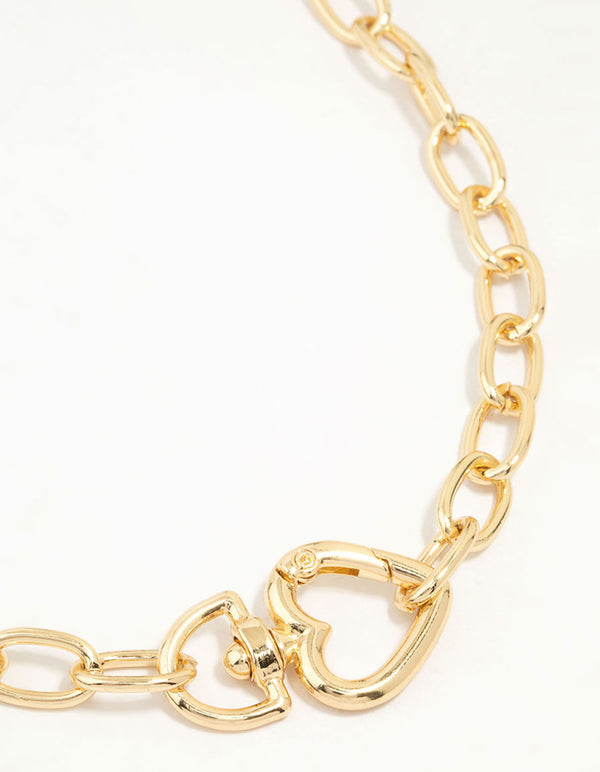 Gold Plated Link Heart Clasp Necklace