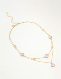 Gold Plated Purple Cubic Zirconia Petal Layered Necklace - link has visual effect only