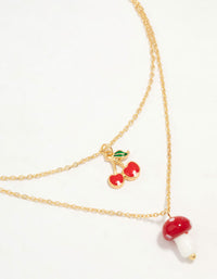 Gold Plated Cherry & Mushroom Layered Necklace - link has visual effect only