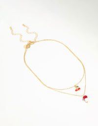 Gold Plated Cherry & Mushroom Layered Necklace - link has visual effect only