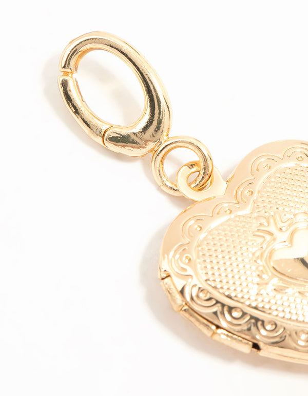 Gold Plated Textured Heart Locket Charm