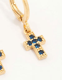 Gold Plated Cubic Zirconia & Cross Earrings 3-Pack - link has visual effect only