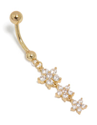 Gold Plated Surgical Steel Cubic Zirconia Multi Butterfly Belly Bar - link has visual effect only