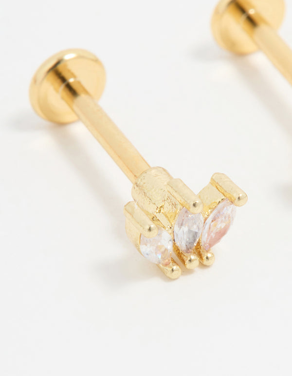 Gold Plated Surgical Steel Cubic Zirconia Marquise Flat Back Pair