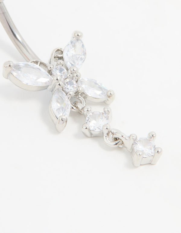 Titanium Cubic Zirconia Butterfly Drop Belly Bar