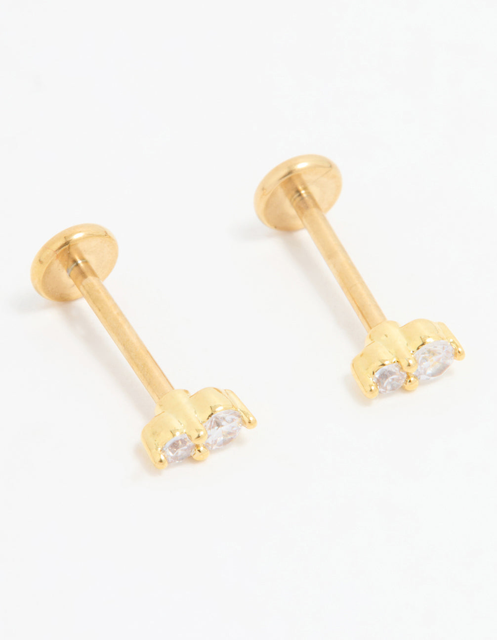 Gold Plated Titanium Cubic Zirconia Flat Back Studs