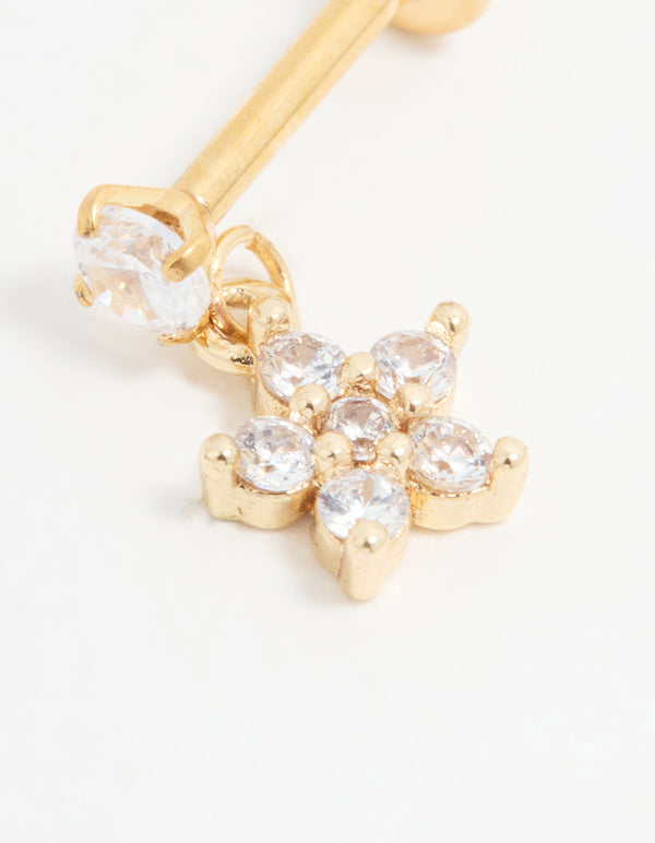 Gold Plated Titanium Cubic Zirconia Petal Flower Flat Back Stud