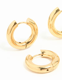 Waterproof Gold Plated Stainless Steel Tube Hoop Earrings 2 Pack - link has visual effect only