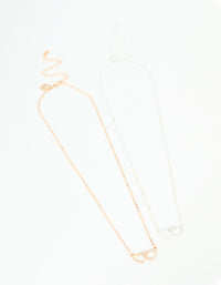 Mixed Metals Double Heart Necklaces 2-Pack - link has visual effect only