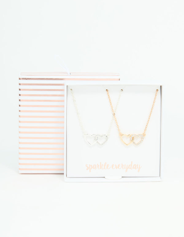 Mixed Metals Double Heart Necklaces 2-Pack