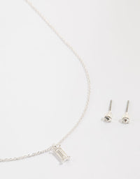 Silver Plated Baguette Diamante Necklace & Stud Earrings Set - link has visual effect only