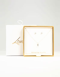 Silver Plated Baguette Diamante Necklace & Stud Earrings Set - link has visual effect only