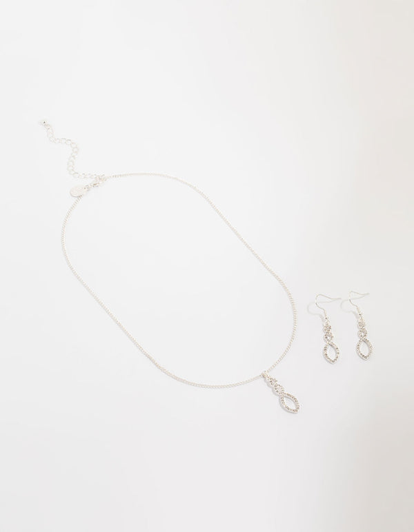 Silver Diamante Twisted Necklace & Stud Earrings Set
