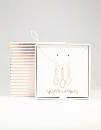 Silver Diamante Twisted Necklace & Stud Earrings Set - link has visual effect only