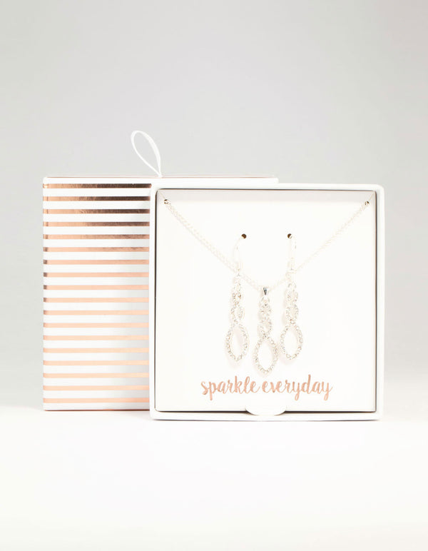 Silver Diamante Twisted Necklace & Stud Earrings Set
