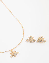 Gold Diamante Bee Necklace & Stud Earrings Set - link has visual effect only