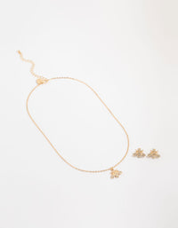 Gold Diamante Bee Necklace & Stud Earrings Set - link has visual effect only