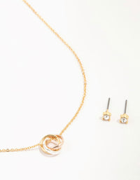 Mixed Metals Ring Necklace & Stud Earrings Set - link has visual effect only