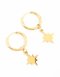 Waterproof Gold Plated Stainless Steel Star Hoop Earrings - link has visual effect only
