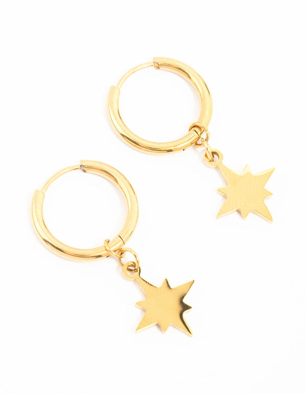 Waterproof Gold Plated Stainless Steel Star Hoop Earrings