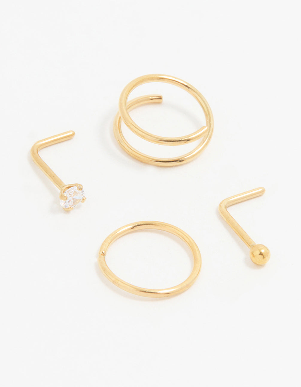 Gold Plated Surgical Steel Mixed Nose Piercing 4-Pack