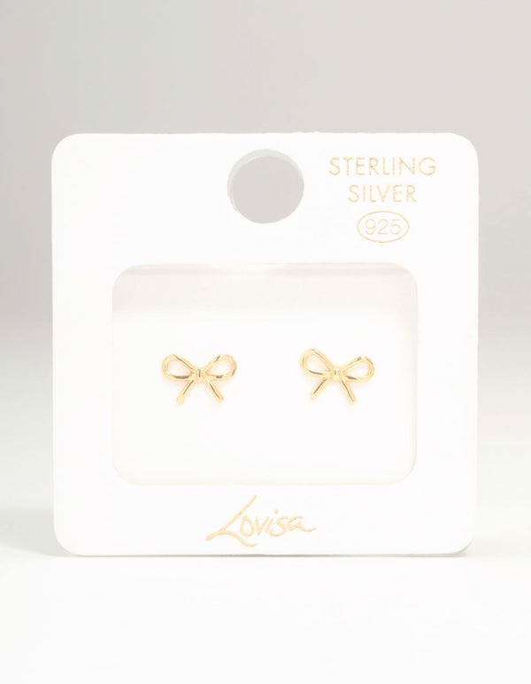 Gold Plated Sterling Silver Bow Stud Earrings