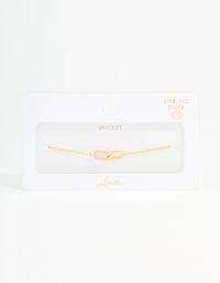 Gold Plated Sterling Silver Cubic Zirconia Link Oval Bracelet - link has visual effect only