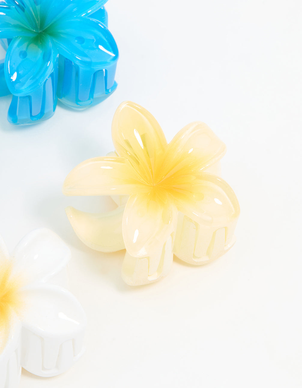 Blue & White Mini Frangipani Claw Clips 4-Pack