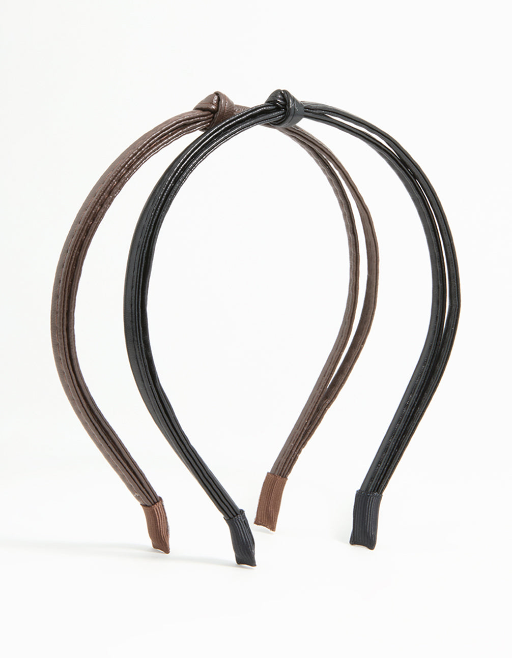 Black & Brown Faux Leather Small Knitted Headbands 2-Pack