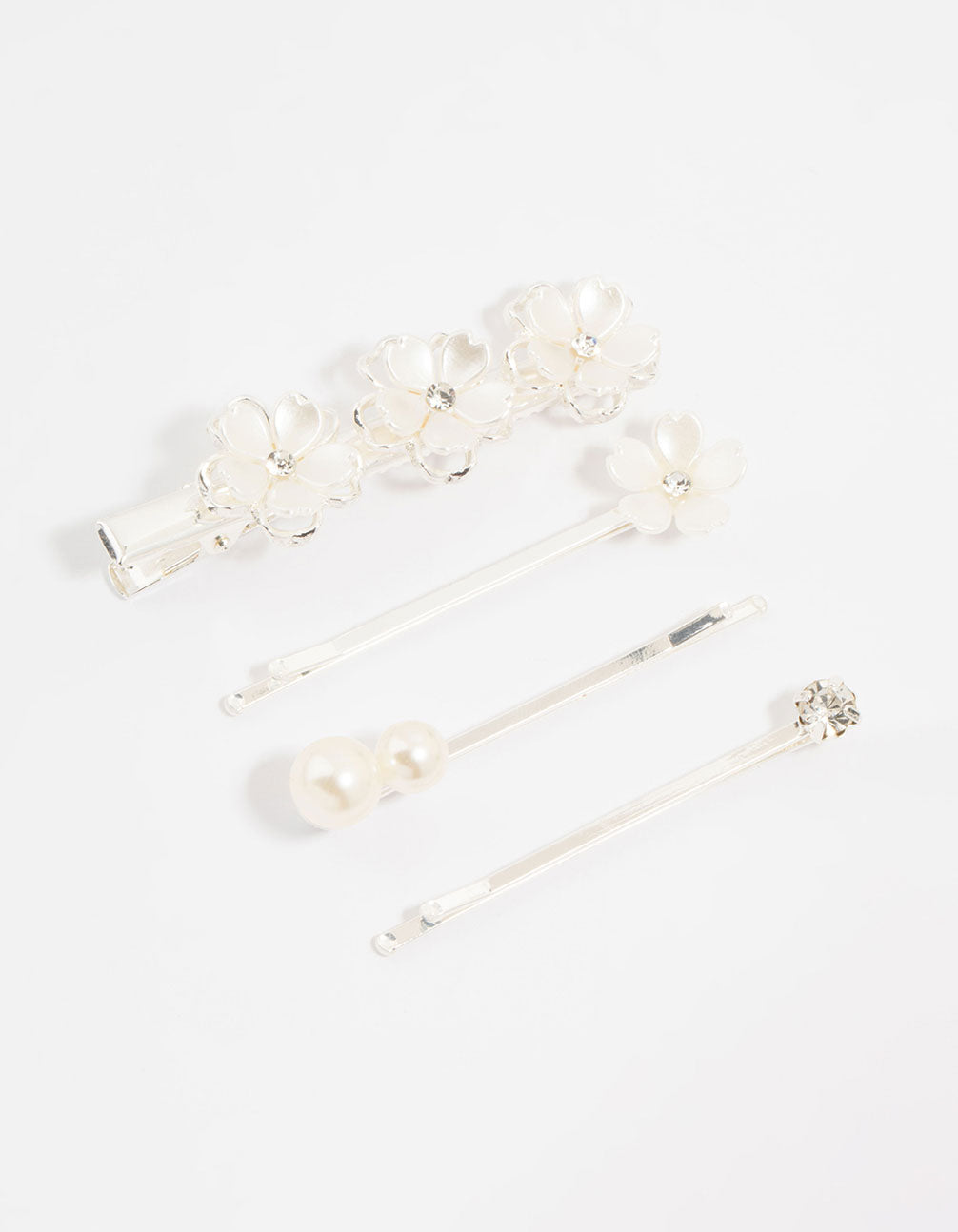 Silver Pearl Mixed Flower Clips 4-Pack