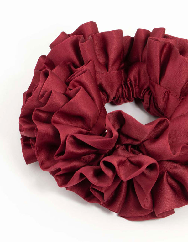 Burgundy Large Ruffle Fabric Scrunchie