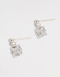 Sterling Silver Cubic Zirconia Princess Doorknocker Stud Earrings - link has visual effect only