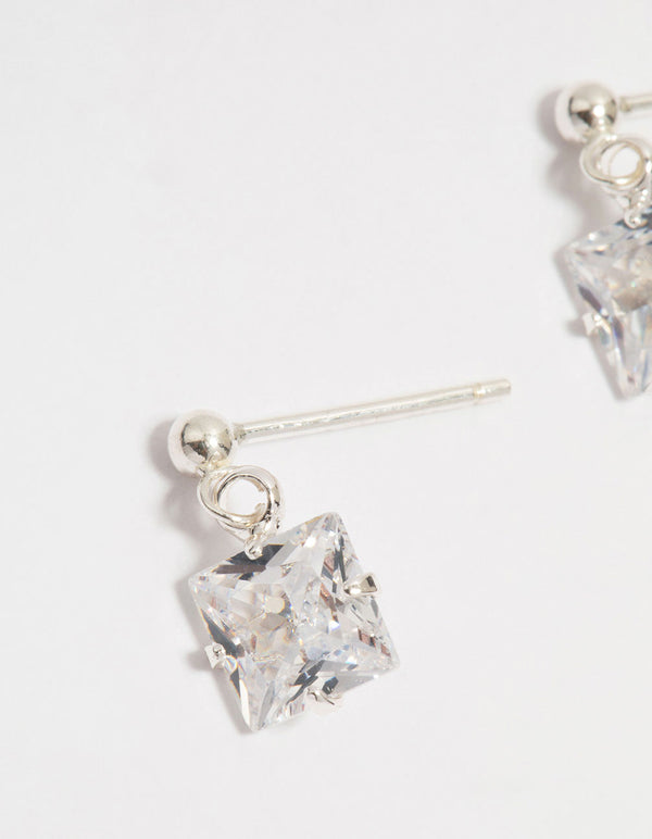 Sterling Silver Cubic Zirconia Princess Doorknocker Stud Earrings