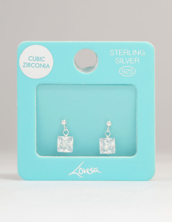 Sterling Silver Cubic Zirconia Princess Doorknocker Stud Earrings