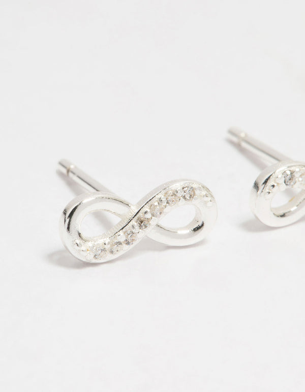 Sterling Silver Cubic Zirconia Infinity Stud Earrings