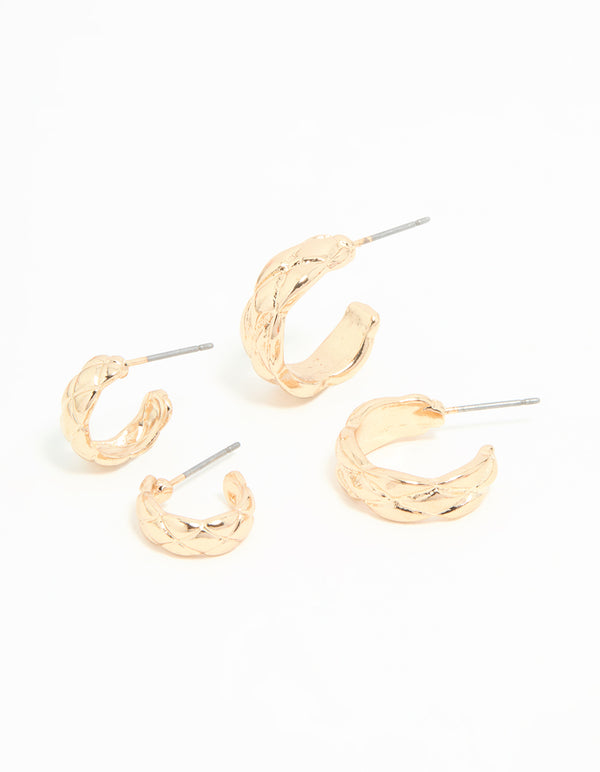 Gold Braided Mixed Size Hoop Earrings 2-Pack
