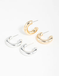 Mixed Metals Chunky Round Hoop Earrings 2-Pack - link has visual effect only