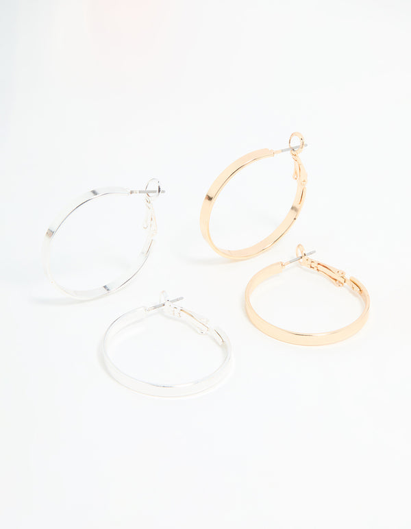 Mixed Metal Flat Hoop Earrings 2-Pack