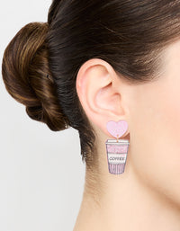 Silver Pink Heart Coffee Drop Earrings - link has visual effect only