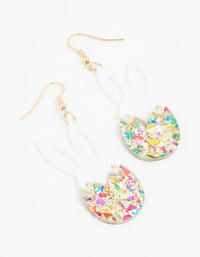 Gold Sequin Shaker Bunny Egg Drop Earrings - link has visual effect only