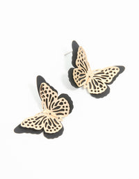 Gold Black Coated Metal Butterfly Stud Earrings - link has visual effect only