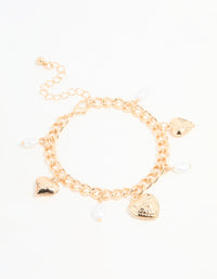 Gold Pearl Heart Charm Bracelet - link has visual effect only
