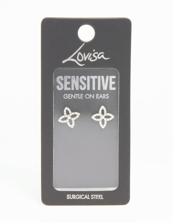 Surgical Steel Diamante Flower Stud Earrings