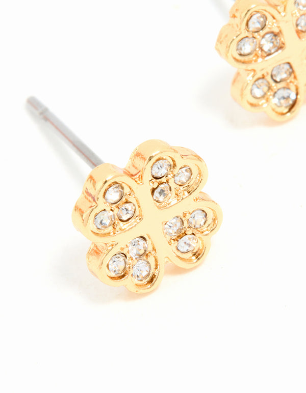 Gold Plated Surgical Steel Diamante Flower Stud Earrings