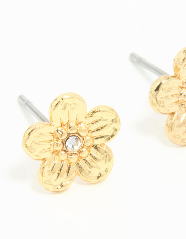 Gold Plated Surgical Steel Diamante Flower Stud Earrings
