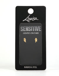 Gold Plated Surgical Steel Leaf Stud Earrings - link has visual effect only
