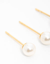 Gold Plated Surgical Steel Pearl Stud Earrings 2-Pack - link has visual effect only