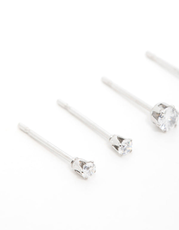 Surgical Steel Cubic Zirconia Stud Earrings 3-Pack