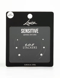 Surgical Steel Cubic Zirconia Stud Earrings 3-Pack - link has visual effect only