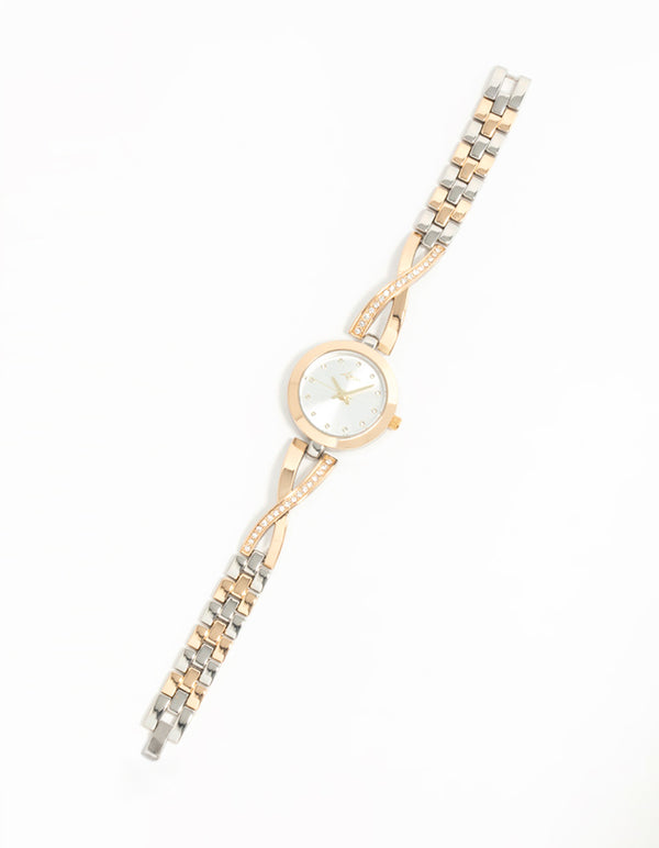 Mixed Metals Diamante Small Round Watch